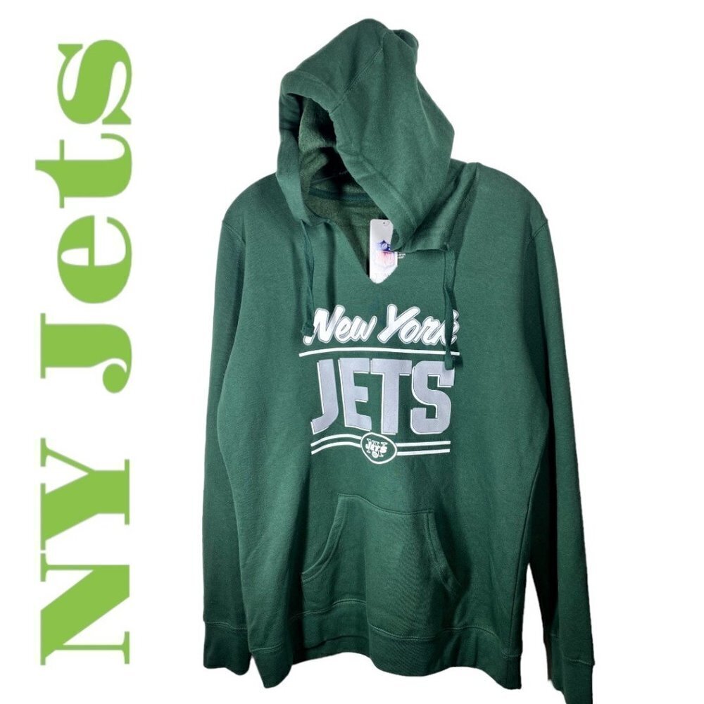 NWT NFL Apparel NY Jets Green‎ Logo V-Neck Sweatshirt Hoodie, Size Large